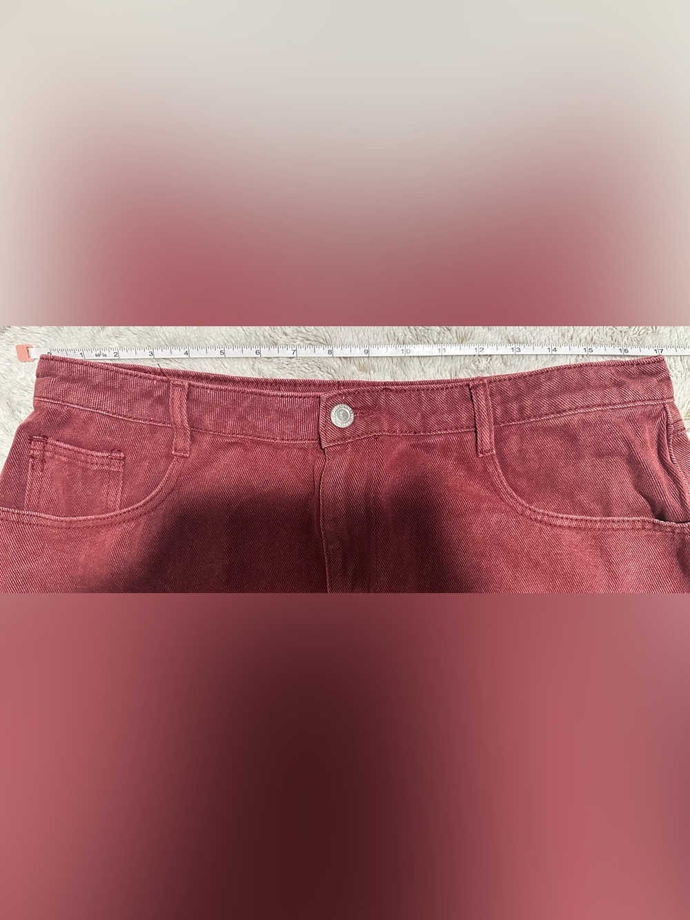 Prettylittlething Washed Oxblood Raw Frayed Hem Denim Mini Skirt Size 10 - Picture 6 of 14
